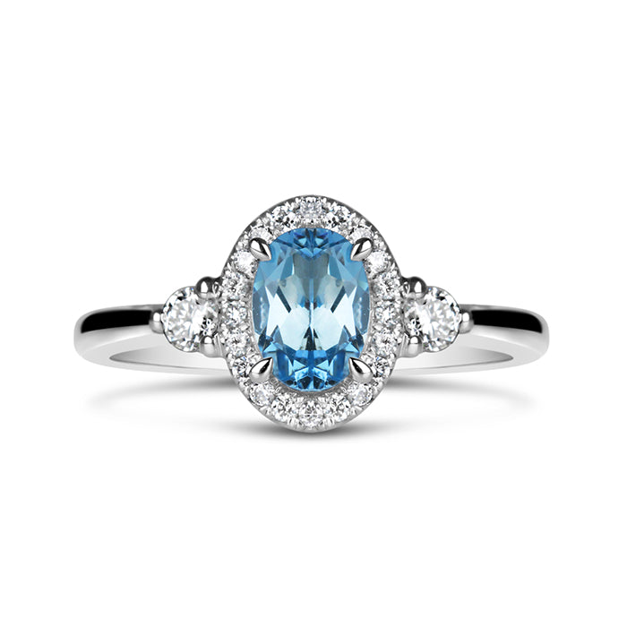 Oval Aquamarine Halo Ring