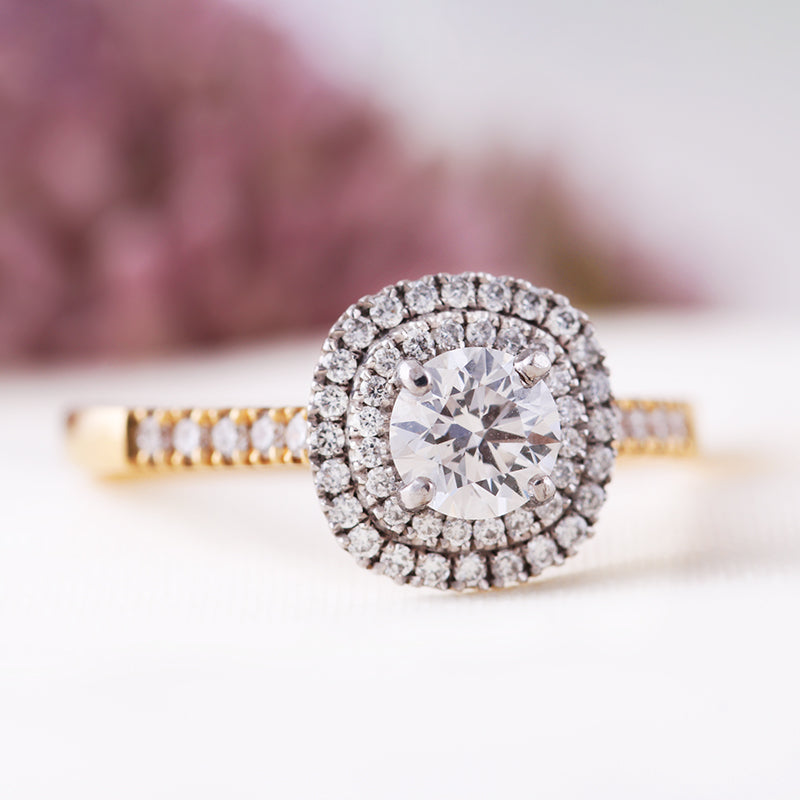 Round Brilliant Cushion Halo Engagement Ring 0.83ct