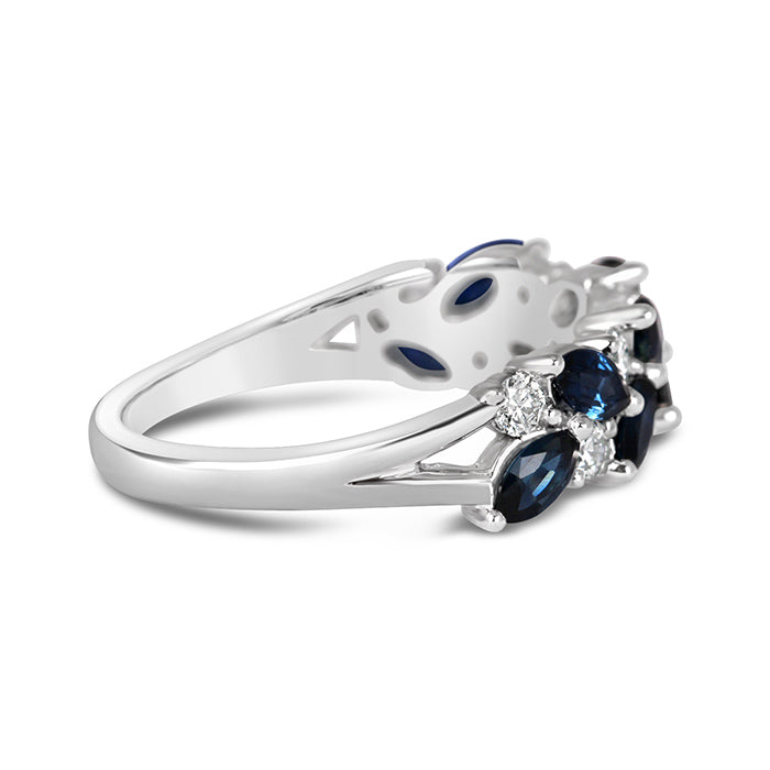 Sapphire &amp; Diamond Double Row Ring