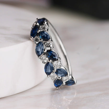 Sapphire &amp; Diamond Double Row Ring