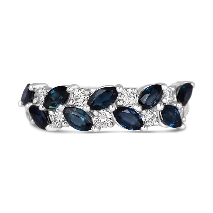 Sapphire &amp; Diamond Double Row Ring