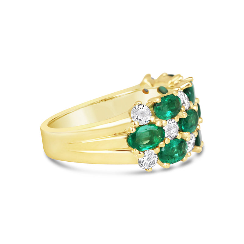 Rocks Emerald &amp; Diamond Triple Row Ring
