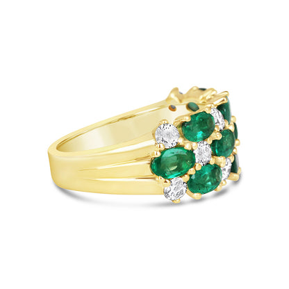 Rocks Emerald &amp; Diamond Triple Row Ring