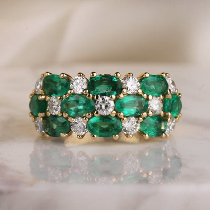 Rocks Emerald &amp; Diamond Triple Row Ring