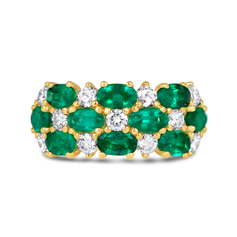 Rocks Emerald &amp; Diamond Triple Row Ring