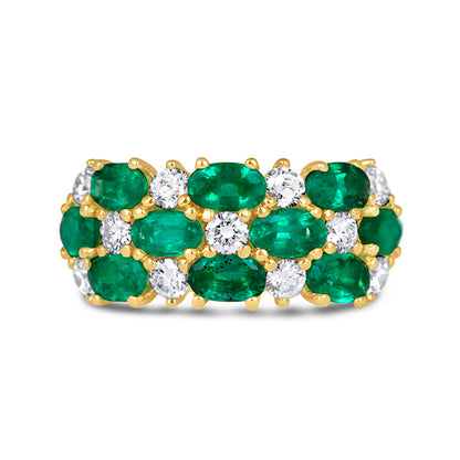 Rocks Emerald &amp; Diamond Triple Row Ring