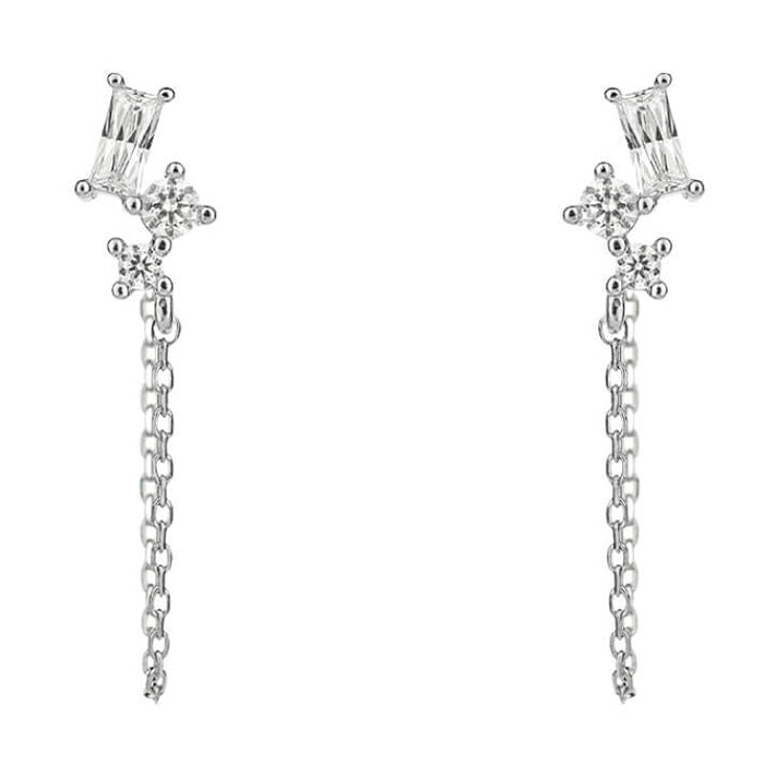 Baguette Zirconia Chain Stud Earrings