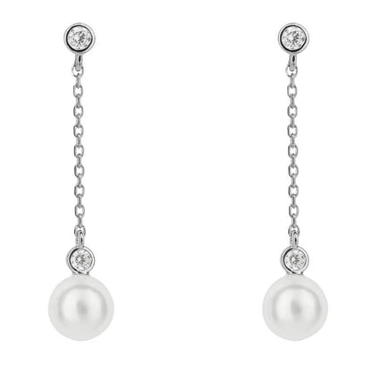 Pearl &amp; Zirconia Drop Chain Earrings