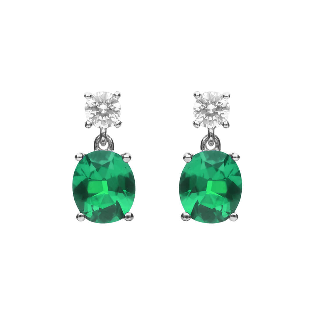 Green &amp; White CZ Oval Drop Earrings