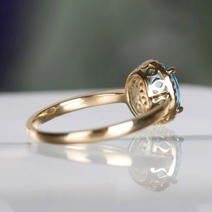 Rocks Swiss Blue Topaz &amp; Diamond Halo Ring - 1.37ct