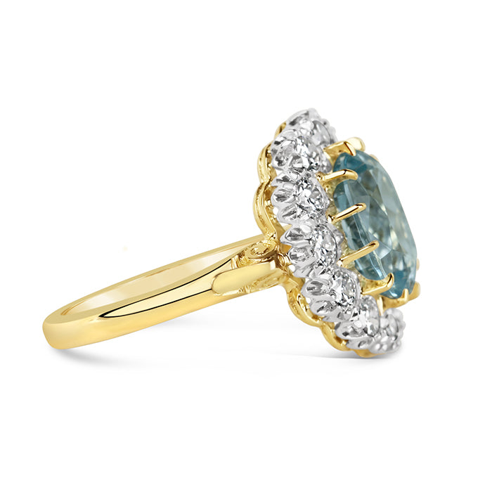 Oval Aquamarine &amp; Diamond Cluster Ring