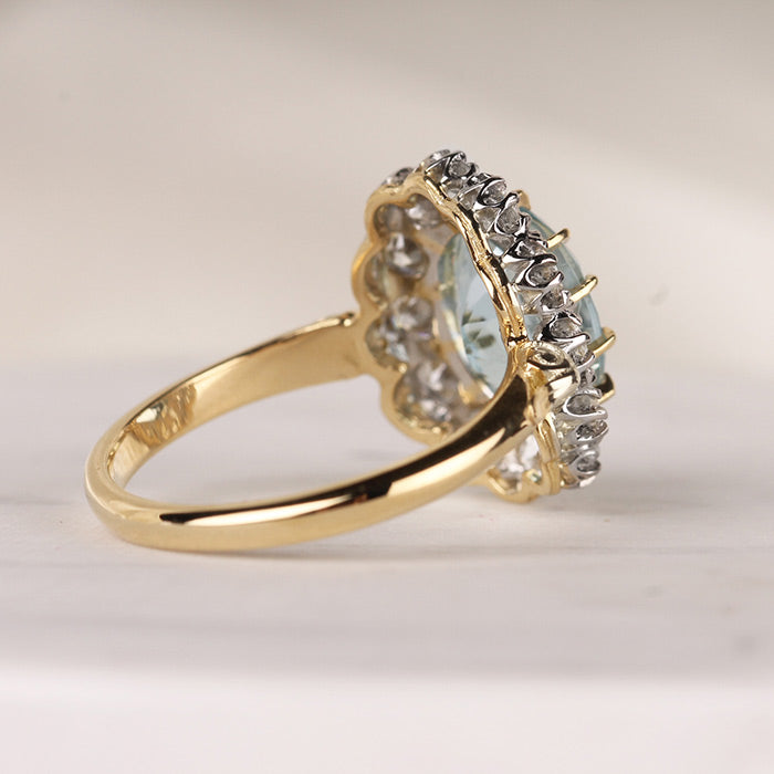 Oval Aquamarine &amp; Diamond Cluster Ring