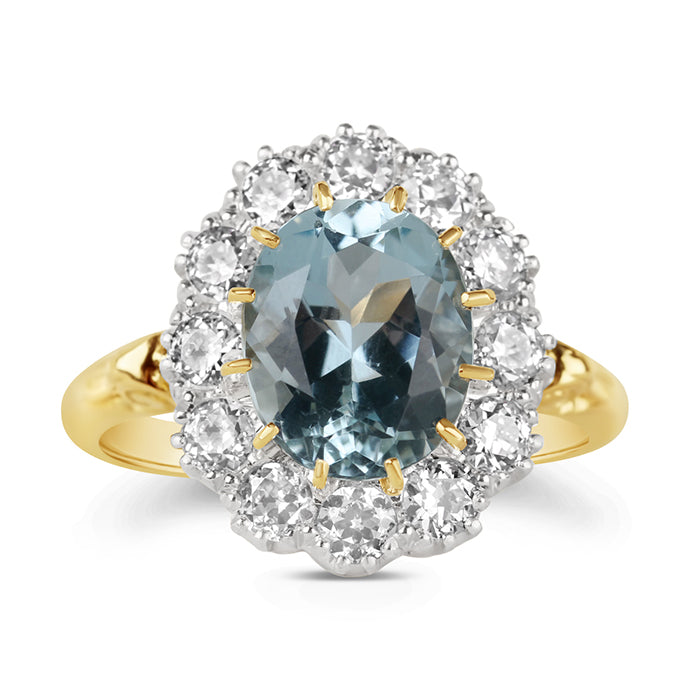 Oval Aquamarine &amp; Diamond Cluster Ring