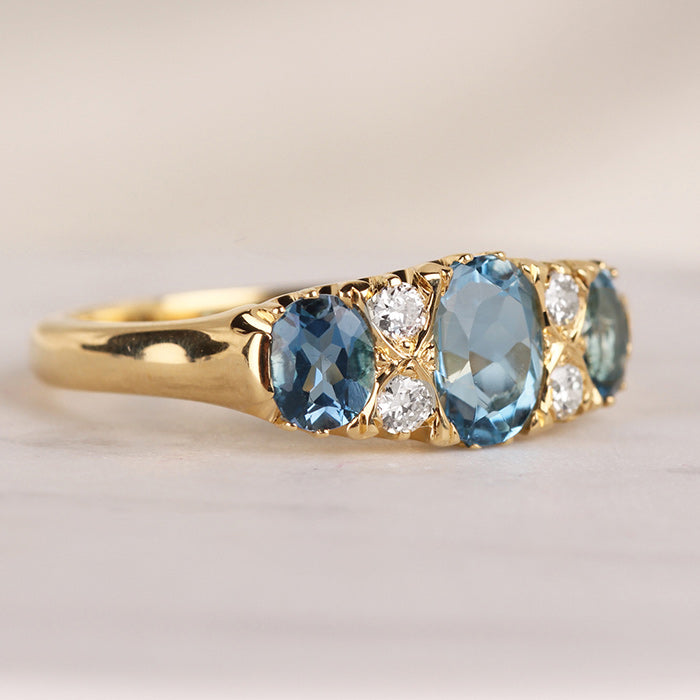 Triple Aquamarine &amp; Diamond Ring