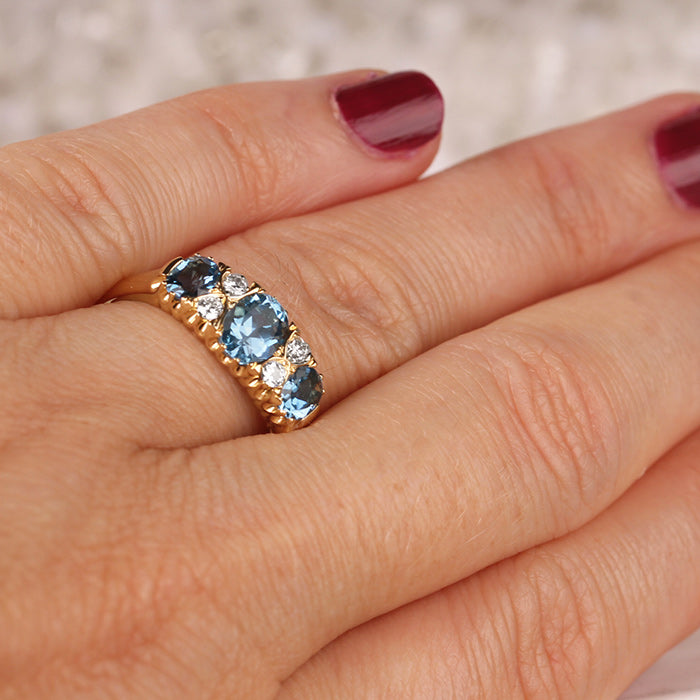 Triple Aquamarine &amp; Diamond Ring