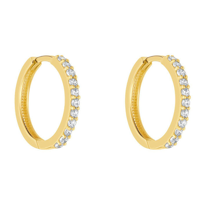 White Stone Hoop Earrings - 15mm