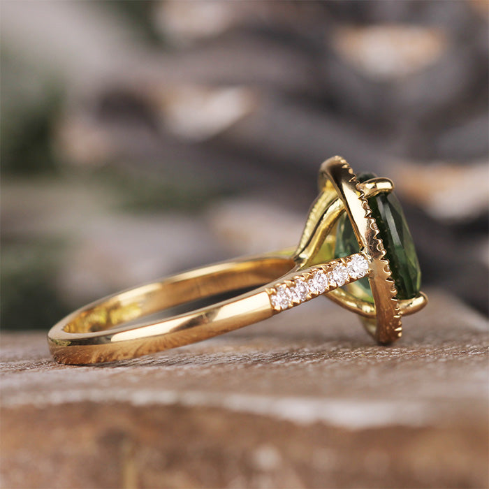 Rocks Oval Tourmaline &amp; Diamond Halo Ring