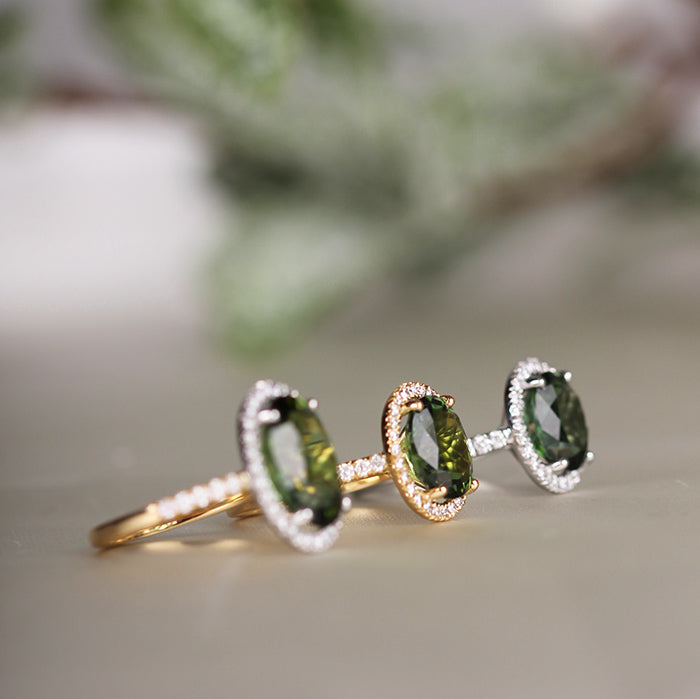 Rocks Oval Tourmaline &amp; Diamond Halo Ring