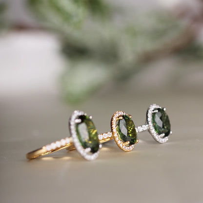 Rocks Oval Tourmaline &amp; Diamond Halo Ring
