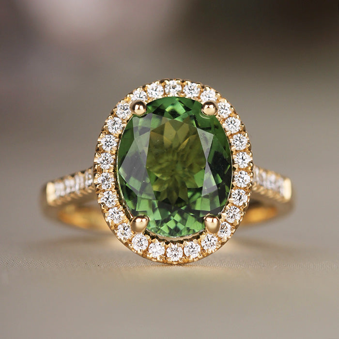 Rocks Oval Tourmaline &amp; Diamond Halo Ring