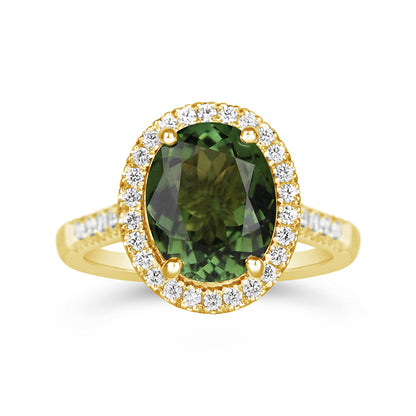 Rocks Oval Tourmaline &amp; Diamond Halo Ring