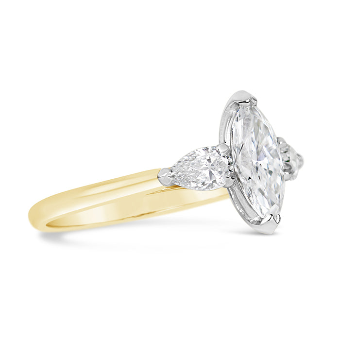 Rocks Marquise &amp; Pear 3 Stone Engagment Ring 1.75ct - Laboratory Grown Diamonds