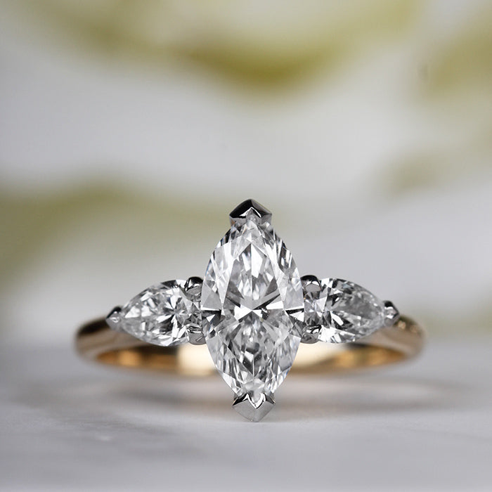 Rocks Marquise &amp; Pear 3 Stone Engagment Ring 1.75ct - Laboratory Grown Diamonds