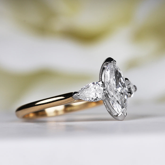 Rocks Marquise &amp; Pear 3 Stone Engagment Ring 1.75ct - Laboratory Grown Diamonds