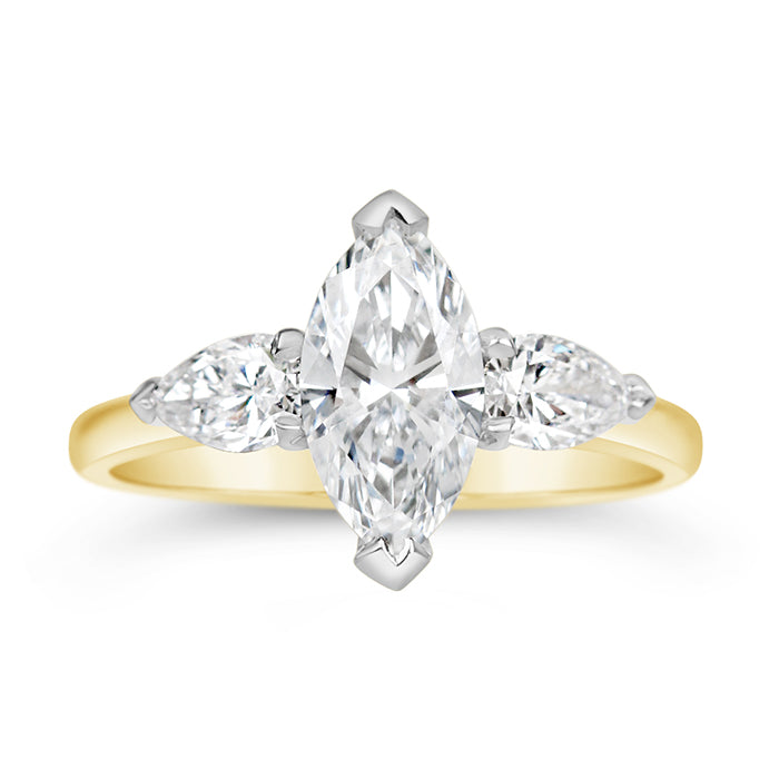 Rocks Marquise &amp; Pear 3 Stone Engagment Ring 1.75ct - Laboratory Grown Diamonds