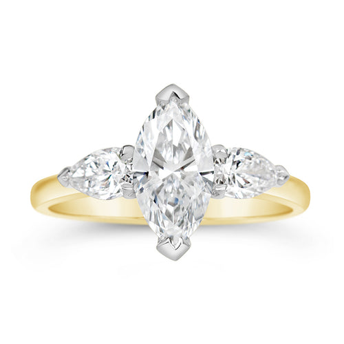 Rocks Marquise & Pear 3 Stone Engagment Ring 1.75ct - Laboratory Grown Diamonds