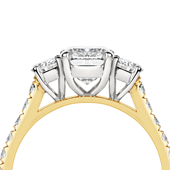 Cushion &amp; Half Moon 3 Stone Engagement Ring 2.62ct