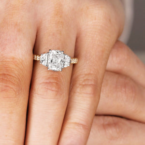 Rocks Cushion & Half Moon 3 Stone Engagement Ring - Laboratory Grown Diamonds