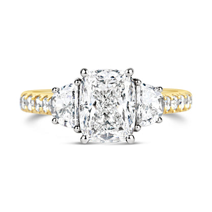 Cushion &amp; Half Moon 3 Stone Engagement Ring 2.62ct