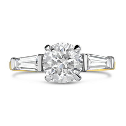 Round Brilliant &amp; Tappered Baguette 3 Stone 2.18ct