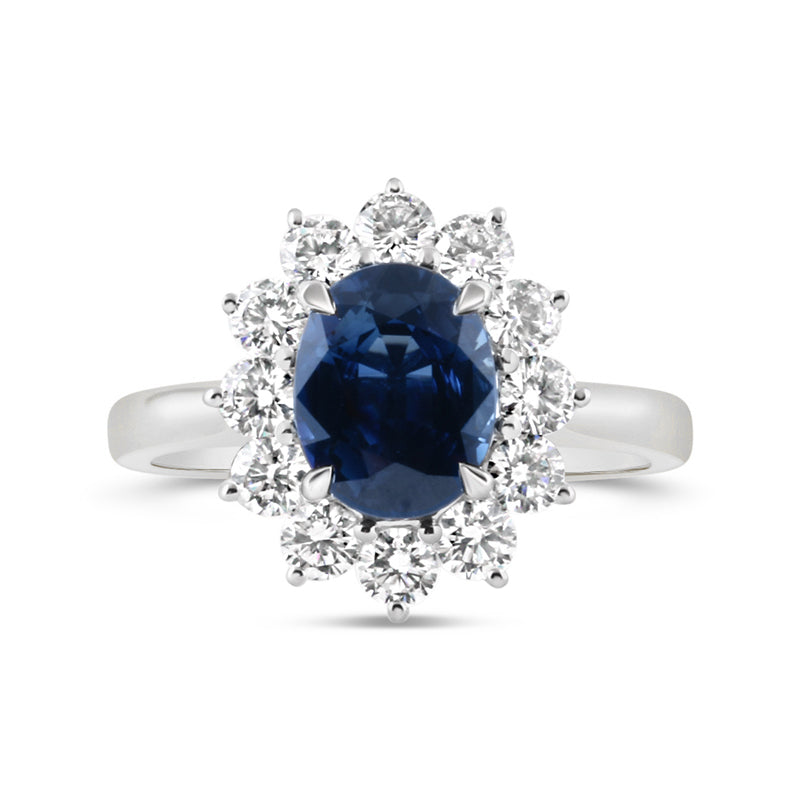 Oval Sapphire & Diamond Cluster Ring - .90ct