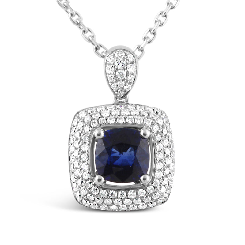 Sapphire &amp; Diamond Triple Halo Pendant