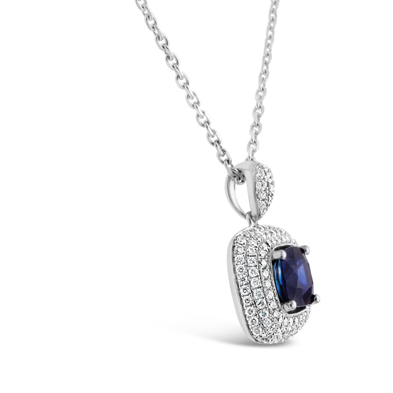 Sapphire &amp; Diamond Triple Halo Pendant