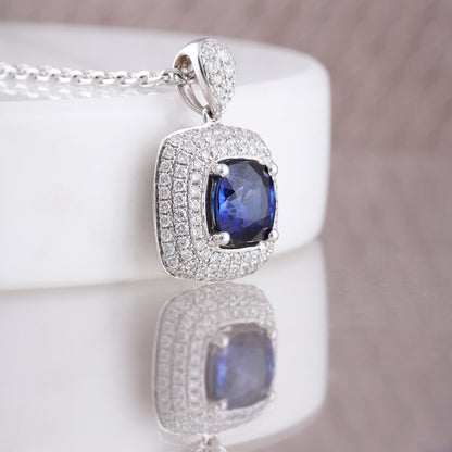 Sapphire &amp; Diamond Triple Halo Pendant