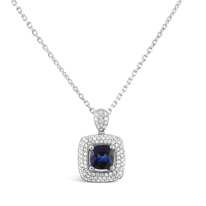 Sapphire &amp; Diamond Triple Halo Pendant