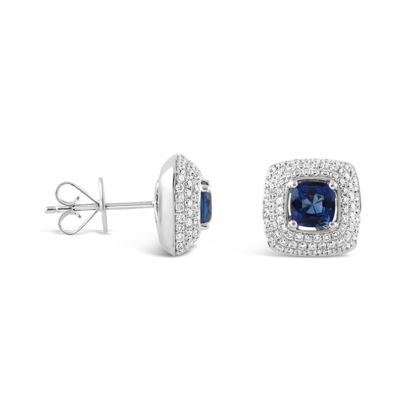 Sapphire &amp; Diamond Triple Halo Stud Earrings