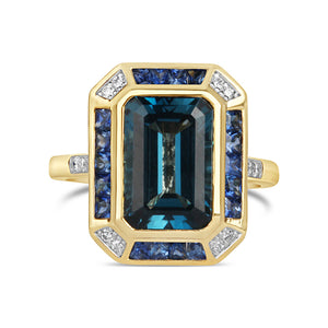 Rocks London Blue Topaz, Sapphire & Diamond Ring