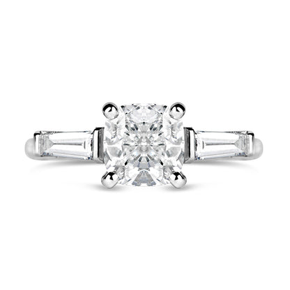 Cushion &amp; Baguette Three Stone Engagement Ring