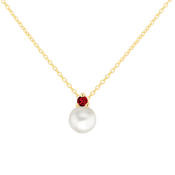 Freshwater Pearl &amp;  Red Stone Drop Necklace