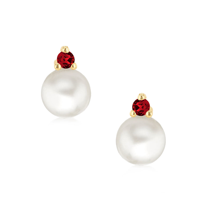 Pearl &amp; Red Stone Drop Earrings