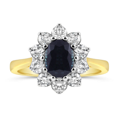 Oval Sapphire &amp; Diamond Cluster Ring