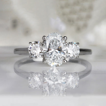 Oval &amp; Round Brilliant Three Stone Engagement Ring 1.51ct