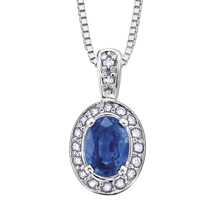 Oval Sapphire &amp; Diamond Halo Pendant