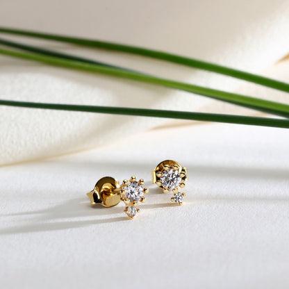 Double Solitaire Stud Earrings