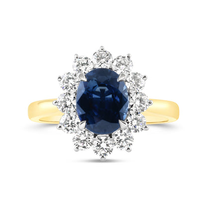 Oval Sapphire &amp; Diamond Cluster Ring - 3.52ct