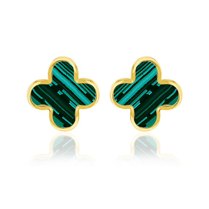 Malachite Quatrefoil Stud Earrings